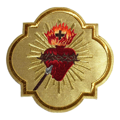 Sacred Heart Hand-Embroidered Liturgical Appliqué – Gold Fabric Background
