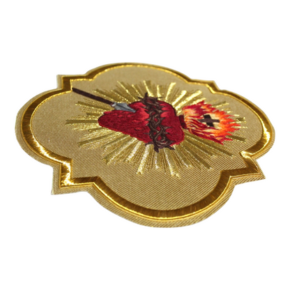 Sacred Heart Hand-Embroidered Liturgical Appliqué – Gold Fabric Background