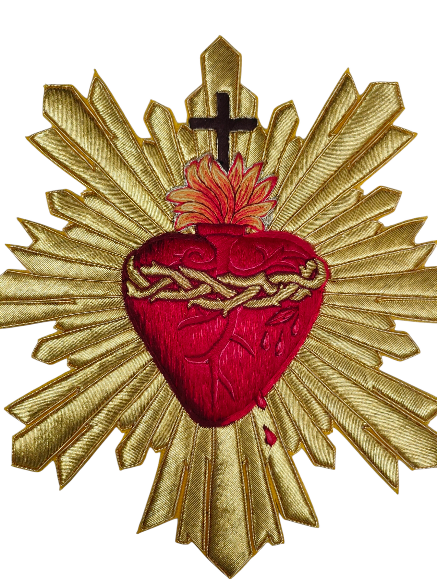 Hand-Embroidered Sacred Heart with Rays Appliqué – Liturgical