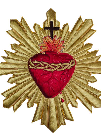 Hand-Embroidered Sacred Heart with Rays Appliqué – Liturgical