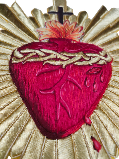 Hand-Embroidered Sacred Heart with Rays Appliqué – Liturgical