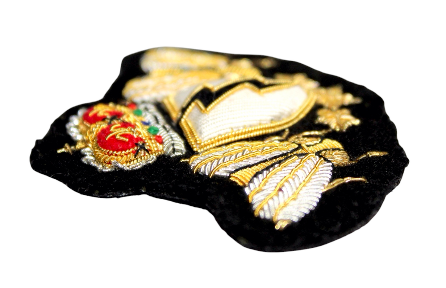 Hand-Embroidered Double Bee Crest Patch – Gold &amp; Silver Bullion Wire Badge