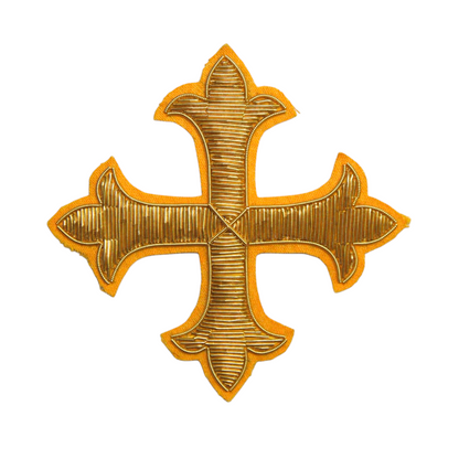 Hand-Embroidered Gold Bullion Cross Appliqué – Liturgical Vestment Patch