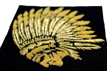 Hand-Embroidered Gold Bullion Chief Patch – Luxury Fashion Badge