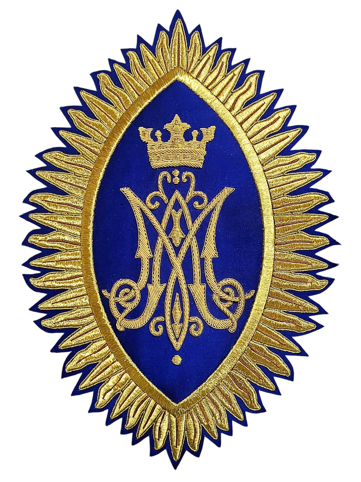 Hand-Embroidered MA Rays Appliqué – Gold Bullion Wire for Catholic Vestments