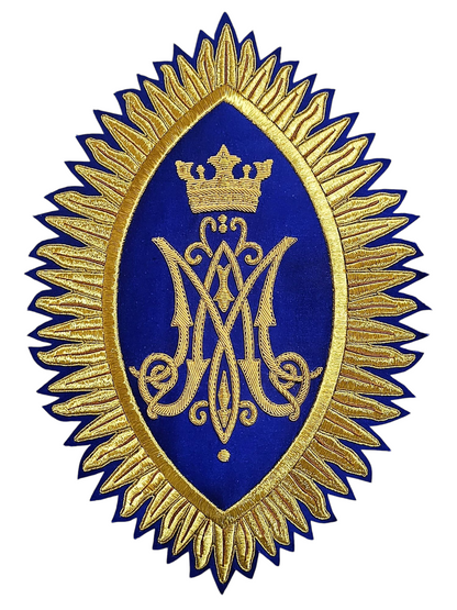 Hand-Embroidered MA Rays Appliqué – Gold Bullion Wire for Catholic Vestments