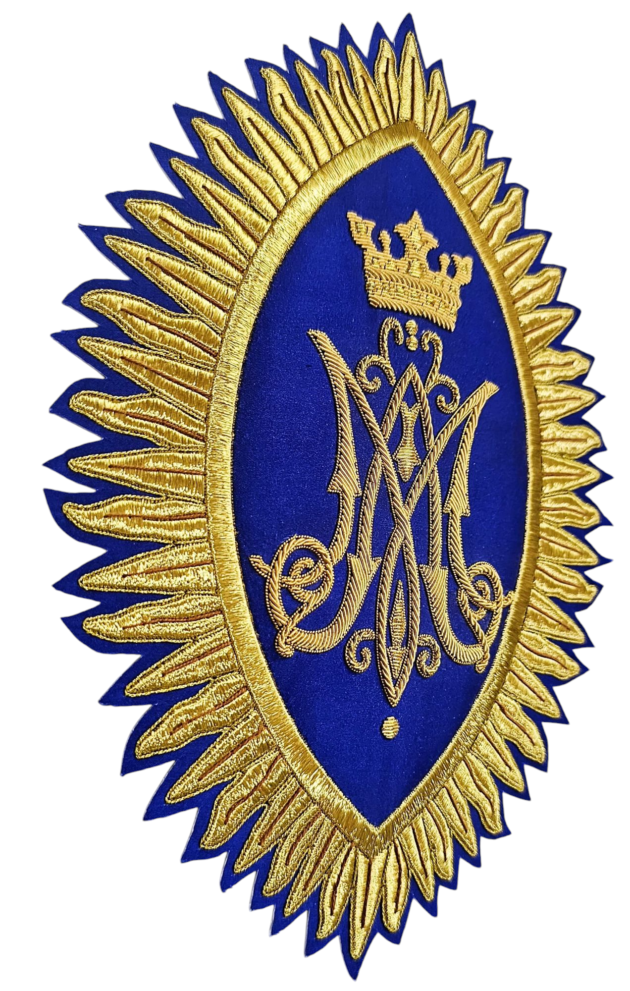 Hand-Embroidered MA Rays Appliqué – Gold Bullion Wire for Catholic Vestments