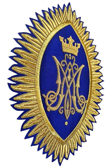Hand-Embroidered MA Rays Appliqué – Gold Bullion Wire for Catholic Vestments
