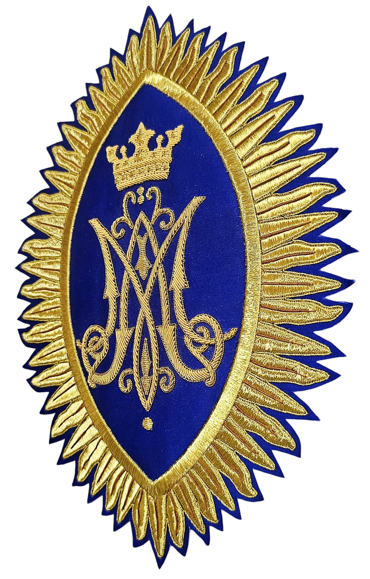 Hand-Embroidered MA Rays Appliqué – Gold Bullion Wire for Catholic Vestments