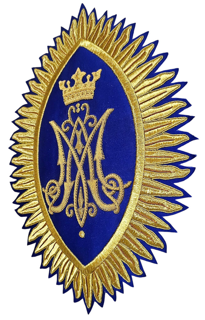 Hand-Embroidered MA Rays Appliqué – Gold Bullion Wire for Catholic Vestments
