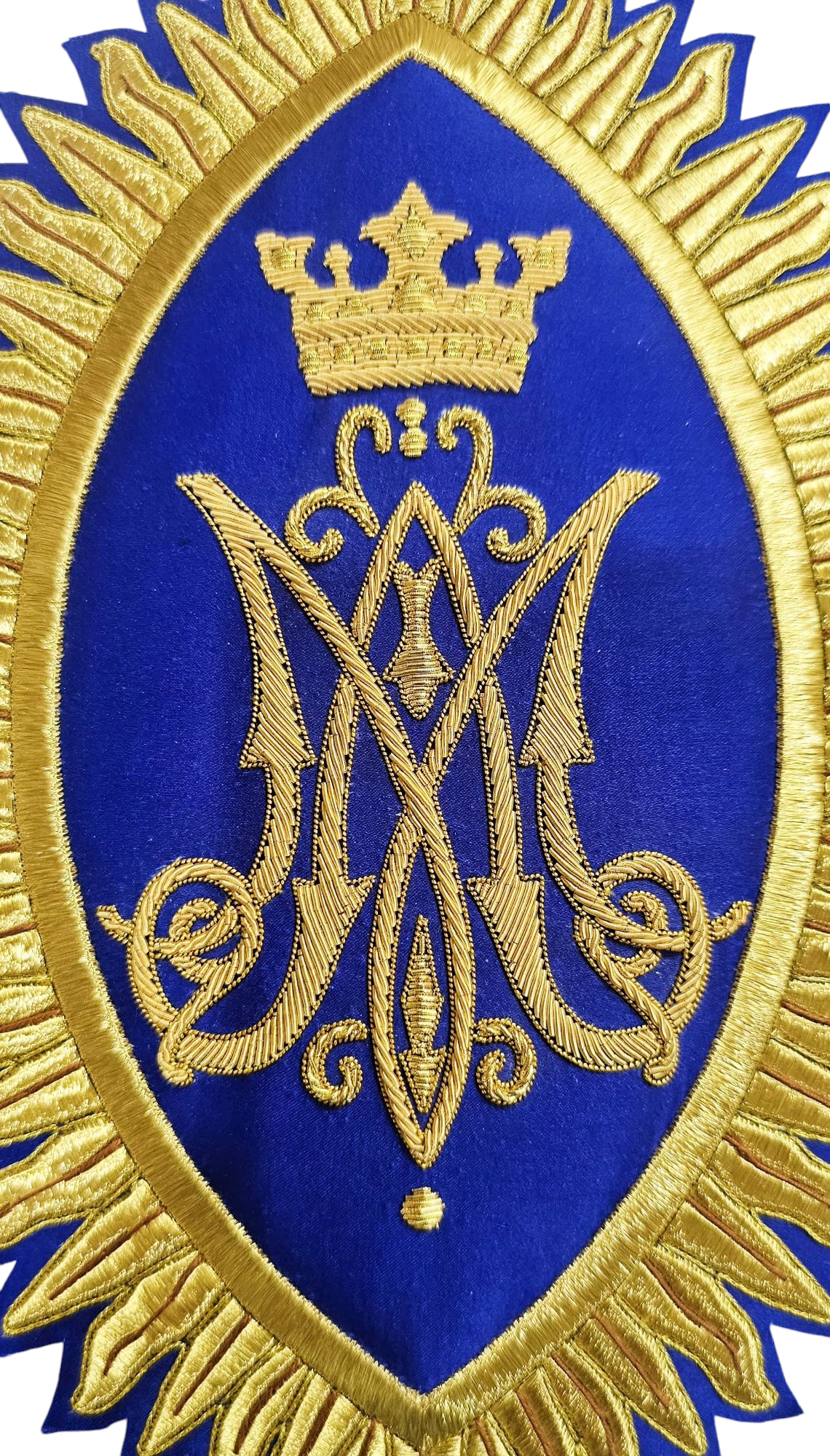 Hand-Embroidered MA Rays Appliqué – Gold Bullion Wire for Catholic Vestments