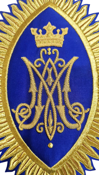 Hand-Embroidered MA Rays Appliqué – Gold Bullion Wire for Catholic Vestments
