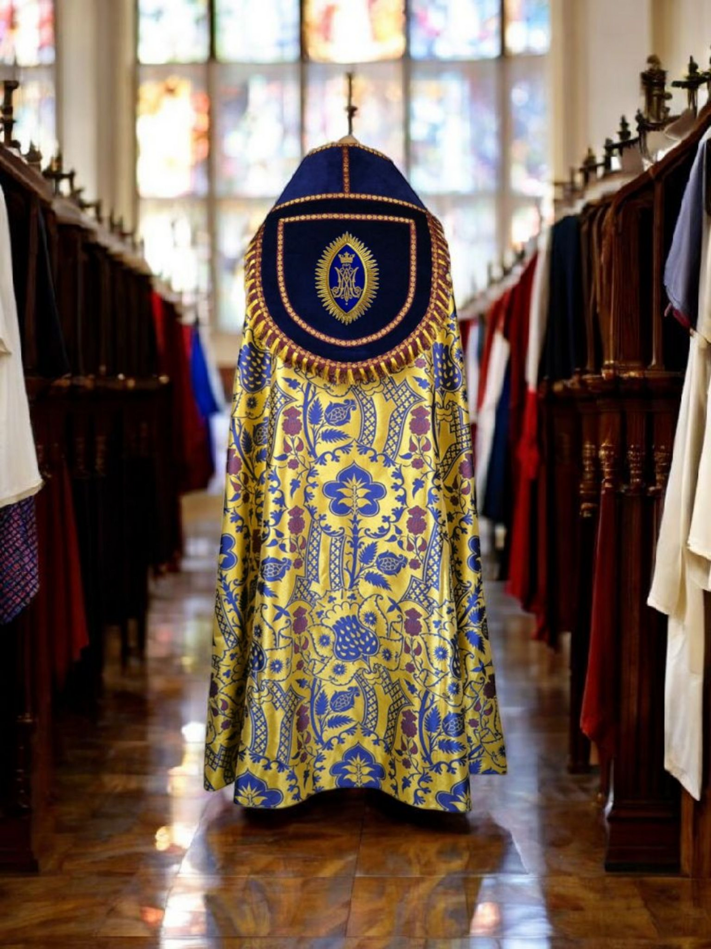 Hand-Embroidered MA Rays Appliqué – Gold Bullion Wire for Catholic Vestments