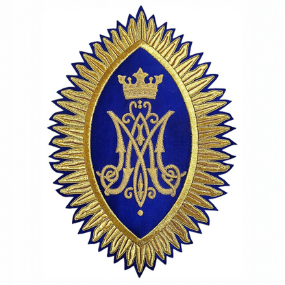 Hand-Embroidered MA Rays Appliqué – Gold Bullion Wire for Catholic Vestments