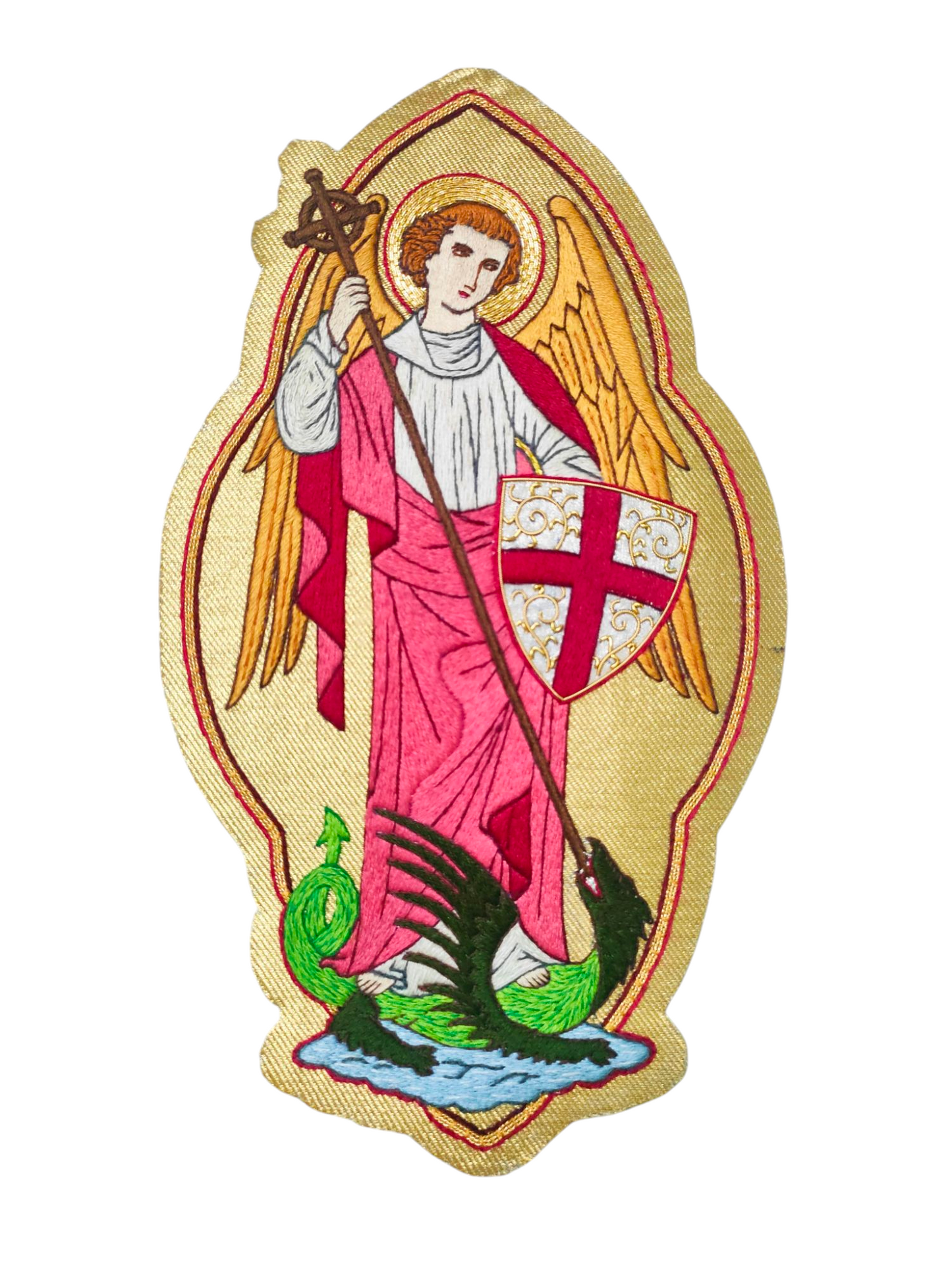 Hand-Embroidered St. Michael Appliqué for Catholic Vestments &amp; Religious Items