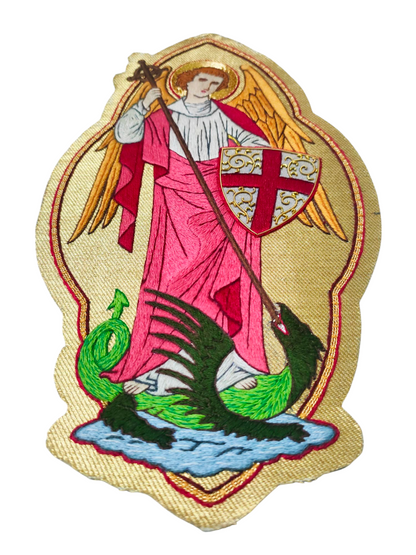 Hand-Embroidered St. Michael Appliqué for Catholic Vestments &amp; Religious Items