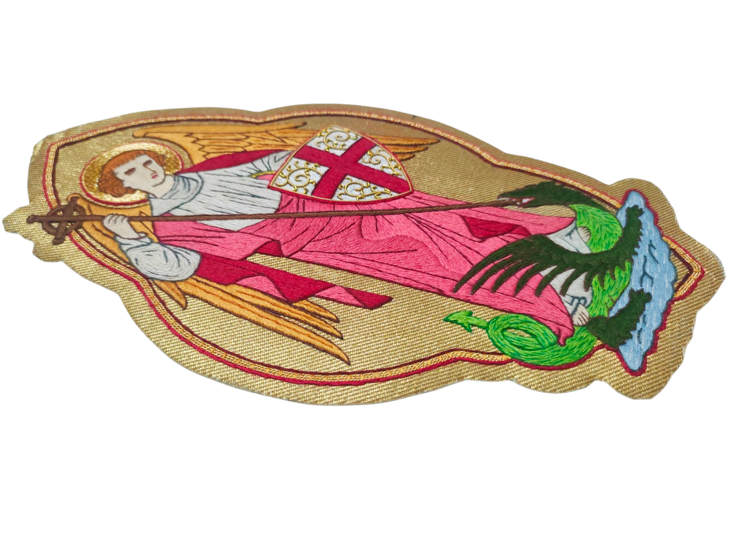Hand-Embroidered St. Michael Appliqué for Catholic Vestments &amp; Religious Items