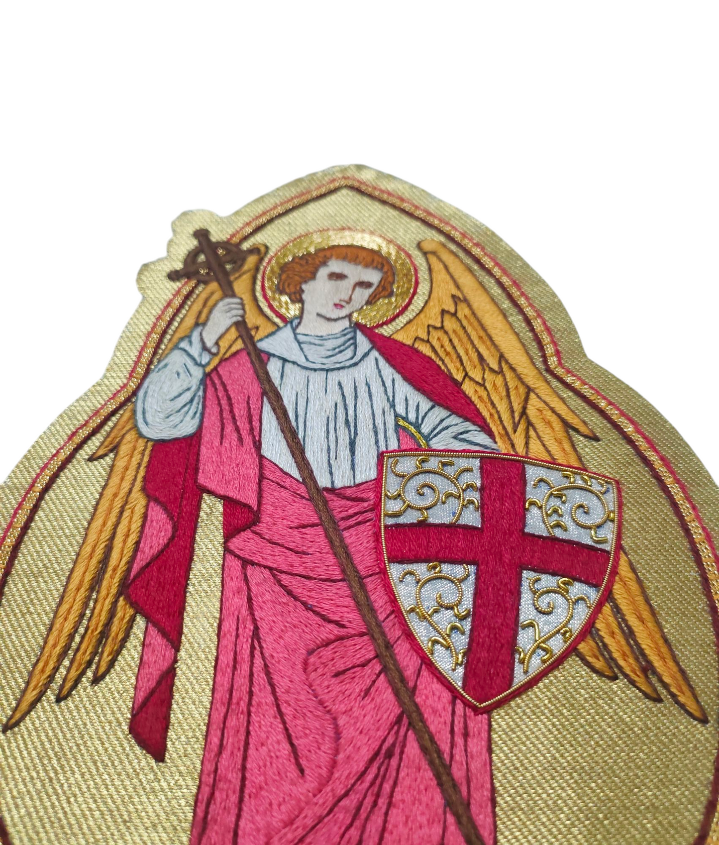 Hand-Embroidered St. Michael Appliqué for Catholic Vestments &amp; Religious Items
