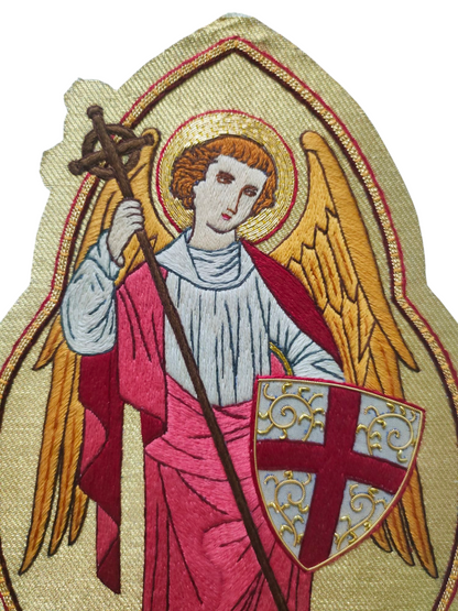 Hand-Embroidered St. Michael Appliqué for Catholic Vestments &amp; Religious Items
