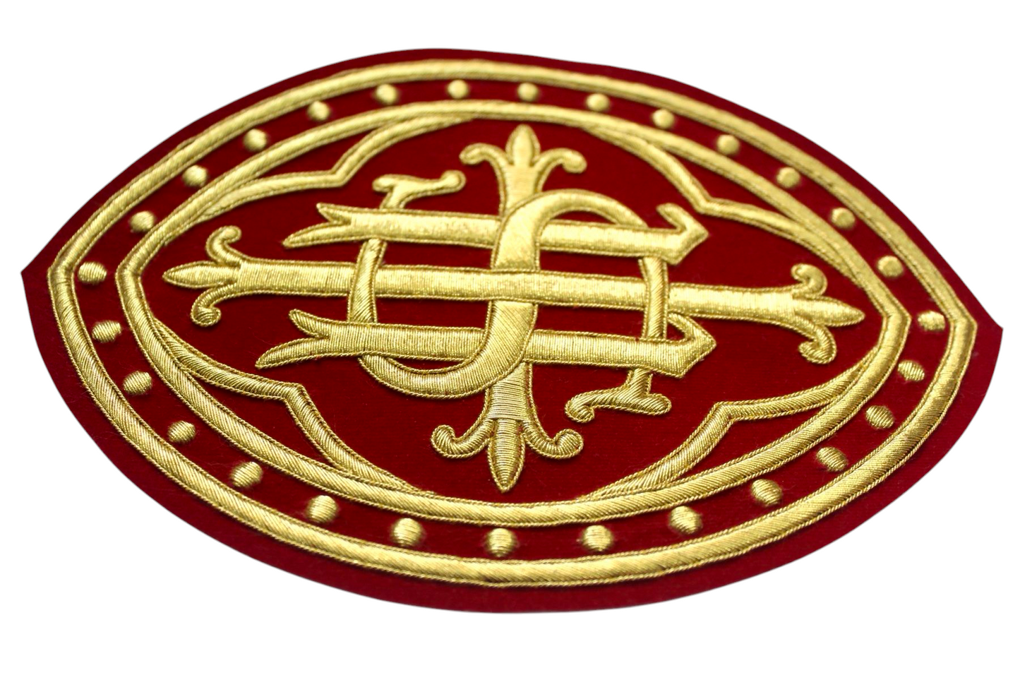 Hand Embroidered IHS Appliqué for Catholic Vestments – Gold on Velvet