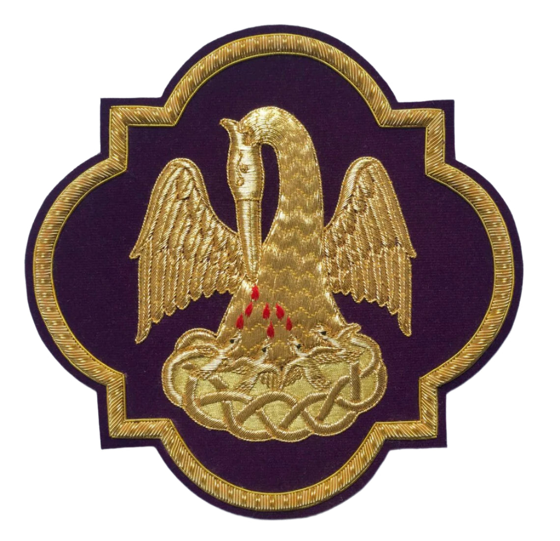 Hand-Embroidered Pelican Emblem Appliqué – Gold Bullion Wire for Catholic Vestments