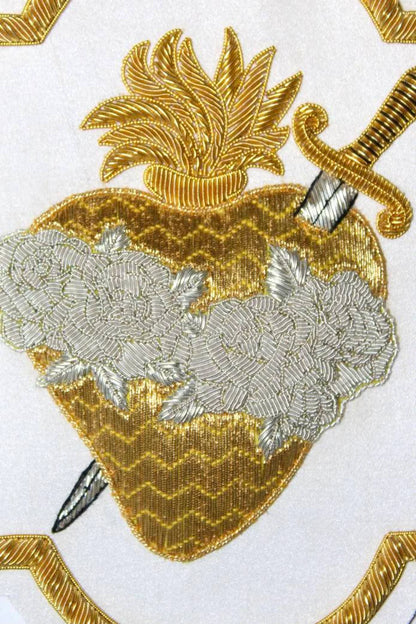 Immaculate Heart of Mary Appliqué for Catholic Vestments - Hand Embroidered Sewn On, Available in Multi Colors