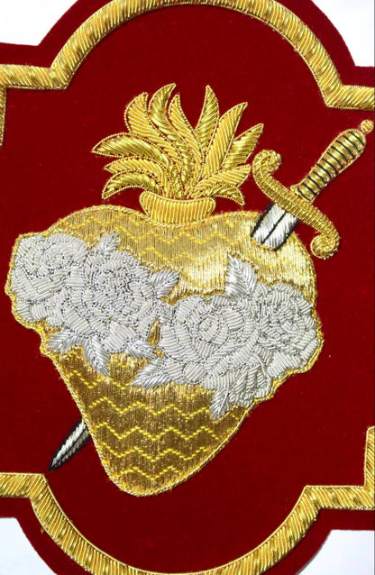 Immaculate Heart of Mary Appliqué for Catholic Vestments - Hand Embroidered Sewn On, Available in Multi Colors