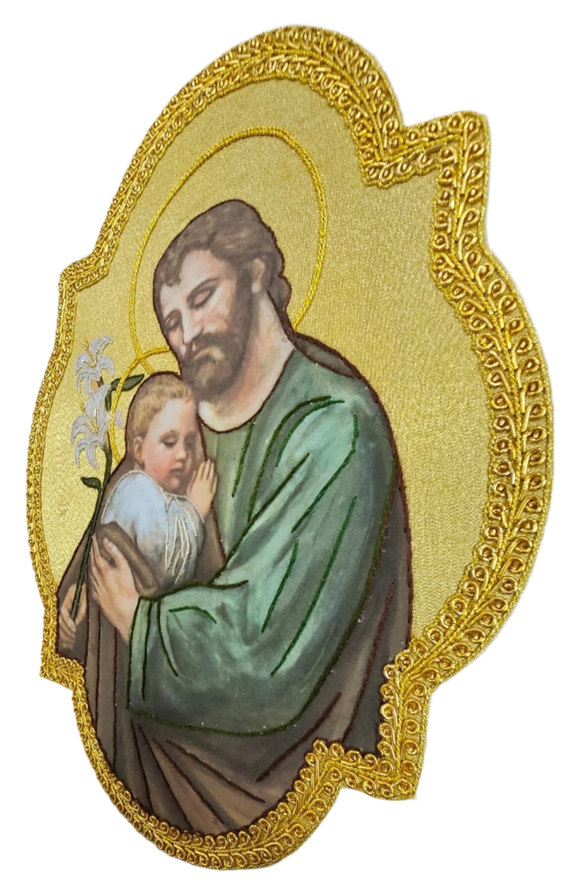 Baby Jesus and saint Joseph hand embroidered appliqué for catholic vestment