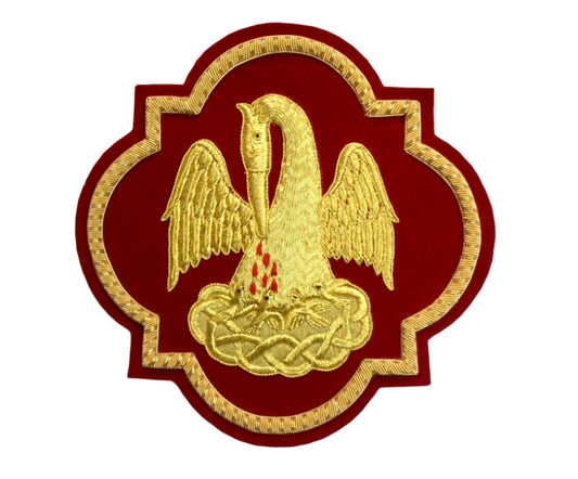 Hand-Embroidered Pelican Emblem Appliqué – Gold Bullion Wire for Catholic Vestments