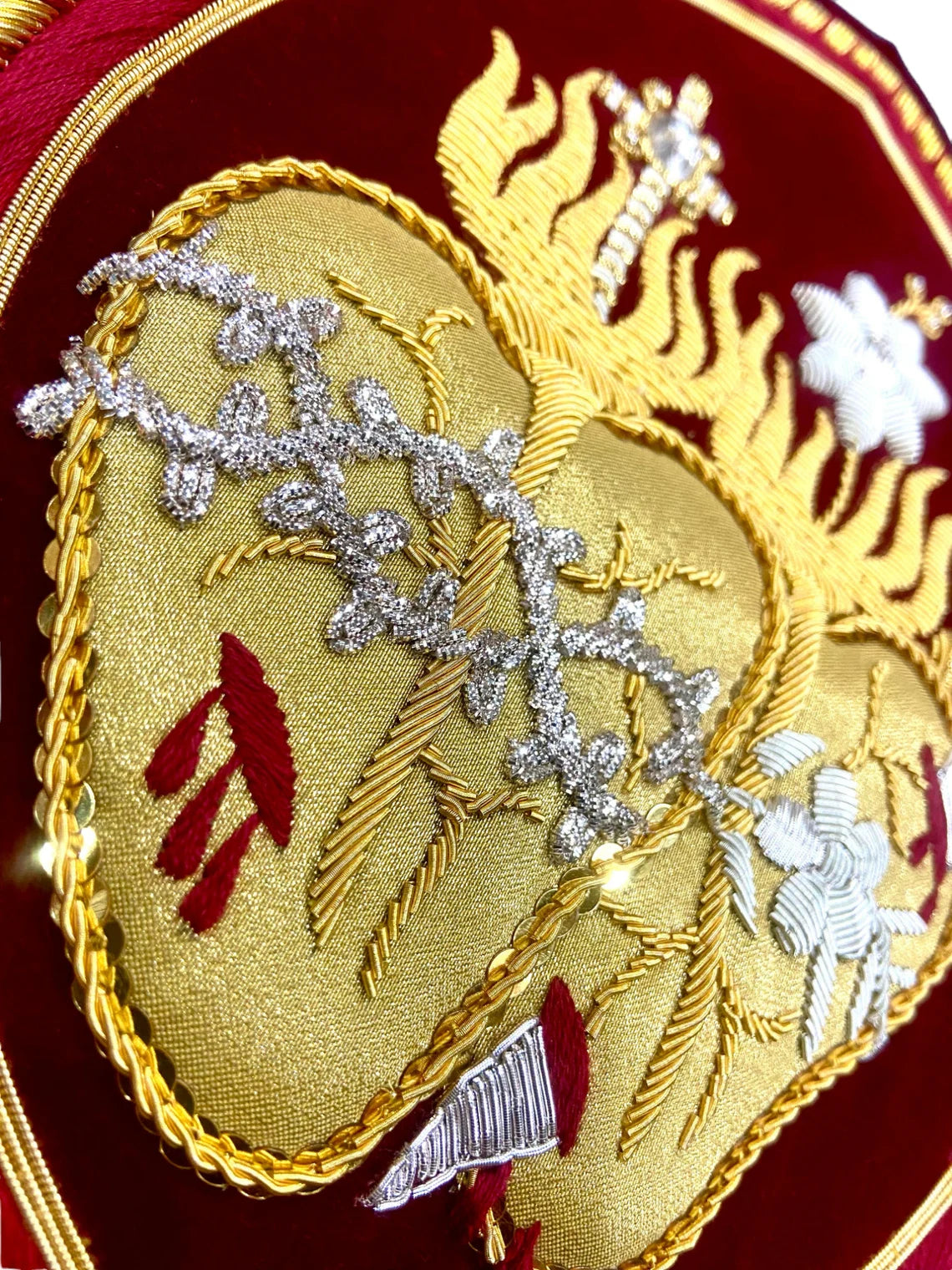 Jesus sacred heart and Mary immaculate heart hand embroidered for vestments