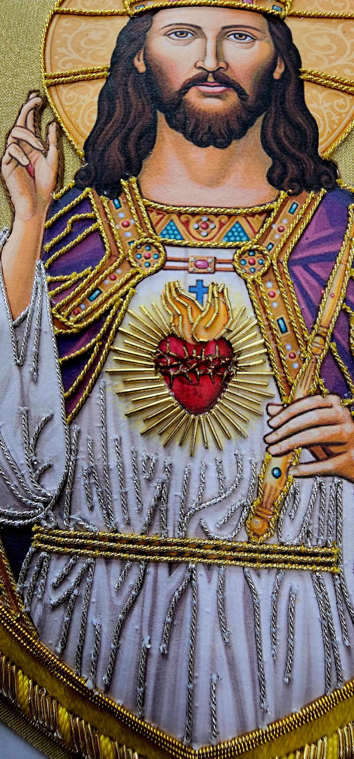 Christ sacred heart hand embroidered appliqué for catholic vestment, Catholic items