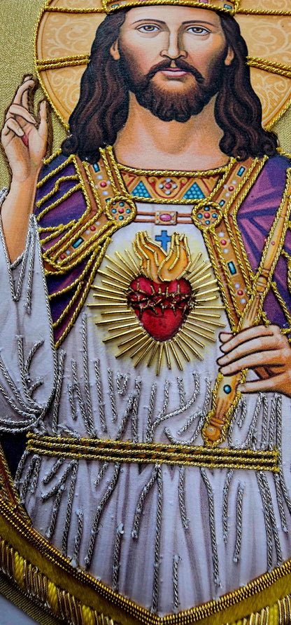 Christ sacred heart hand embroidered appliqué for catholic vestment, Catholic items