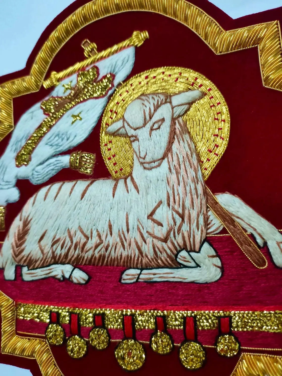 Hand-Embroidered Agnus Dei (Holy Lamb) Appliqué
