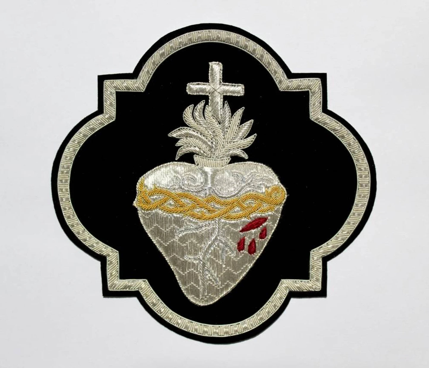 Sacred Heart Appliqué – Hand-Embroidered Bullion Work for Catholic Vestments