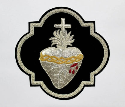 Sacred Heart Appliqué – Hand-Embroidered Bullion Work for Catholic Vestments