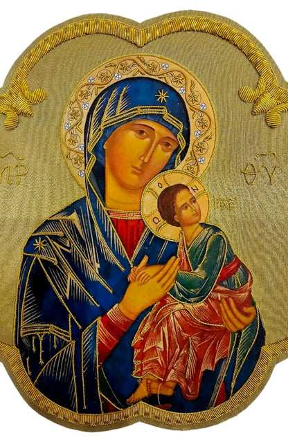 Hand-Embroidered &amp; Hand-Painted Our Lady of Perpetual Help Appliqué