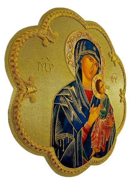 Hand-Embroidered &amp; Hand-Painted Our Lady of Perpetual Help Appliqué