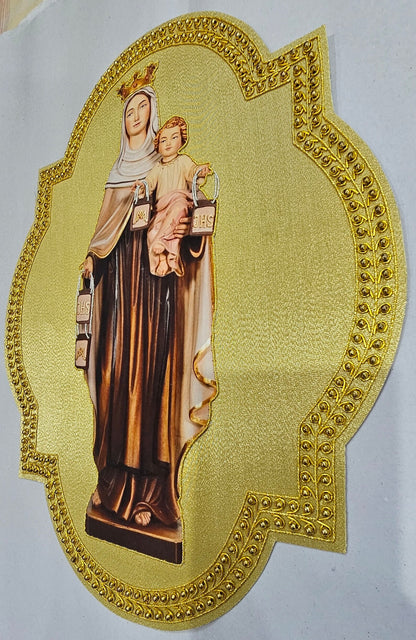 Aurum Sacrum – Our Lady of Mount Carmel” Hand-Embroidered &amp; Printed Appliqué for Catholic Vestments
