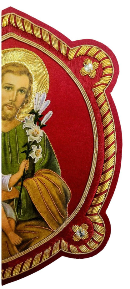 Saint Joseph with Child Jesus Appliqué Hand-Embroidered &amp; Printed | Sew-On | Catholic Vestment Art
