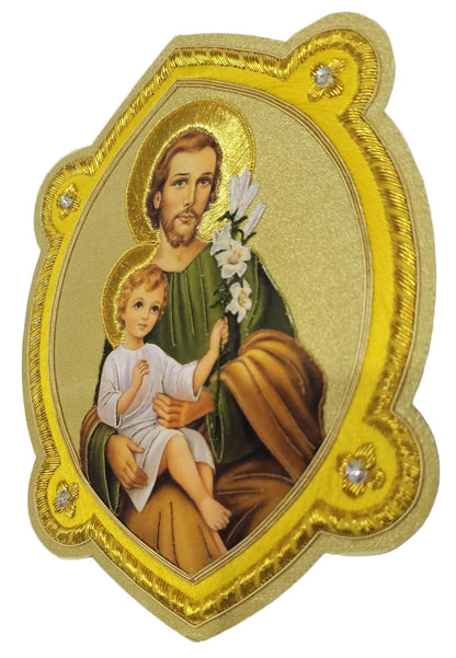 Saint Joseph with Child Jesus Appliqué Hand-Embroidered &amp; Printed | Sew-On | Catholic Vestment Art
