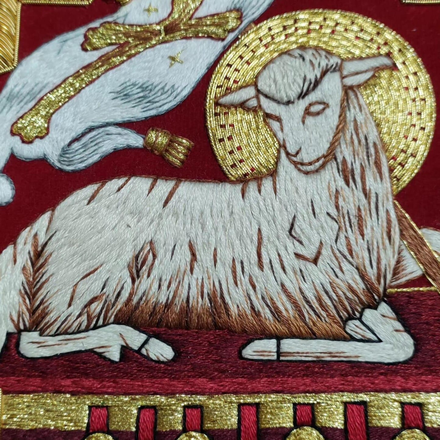 Hand-Embroidered Agnus Dei (Holy Lamb) Appliqué