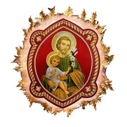 Saint Joseph with Child Jesus Appliqué Hand-Embroidered &amp; Printed | Sew-On | Catholic Vestment Art