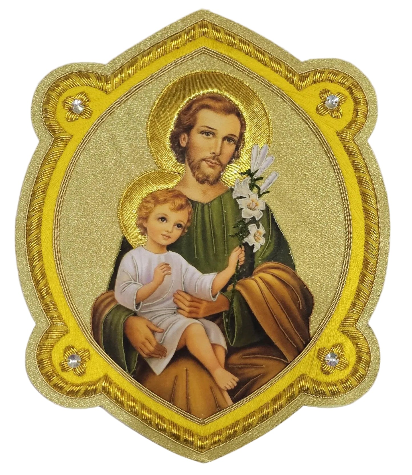 Saint Joseph with Child Jesus Appliqué Hand-Embroidered &amp; Printed | Sew-On | Catholic Vestment Art