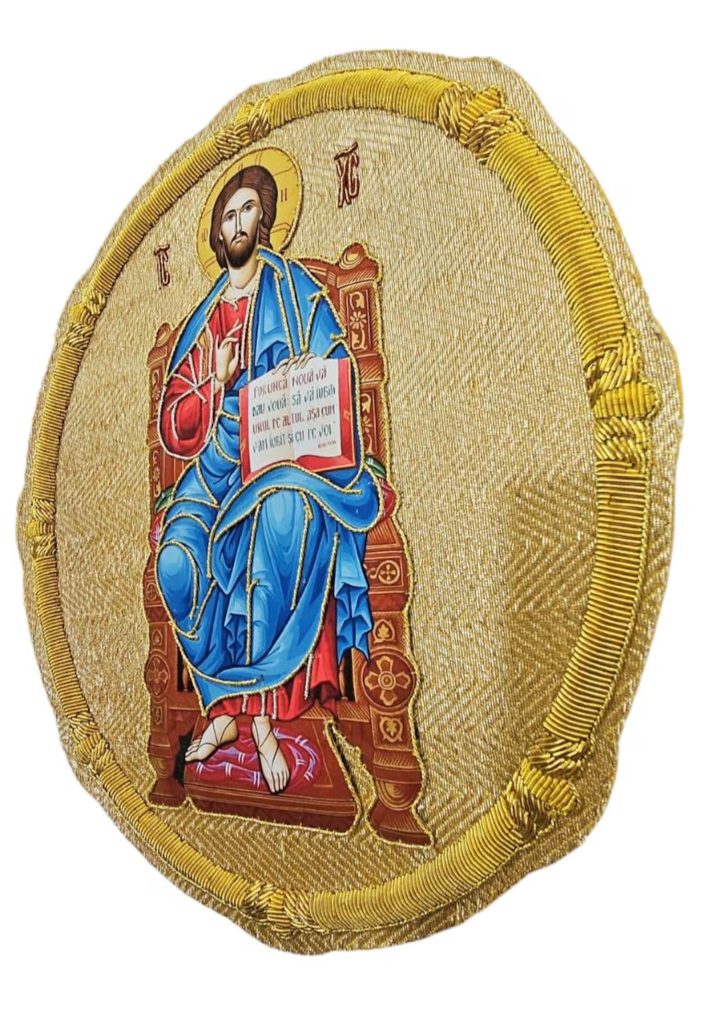 Aurum Sacrum – Christ Pantocrator” Hand-Embroidered &amp; Printed Appliqué for Catholic Vestments