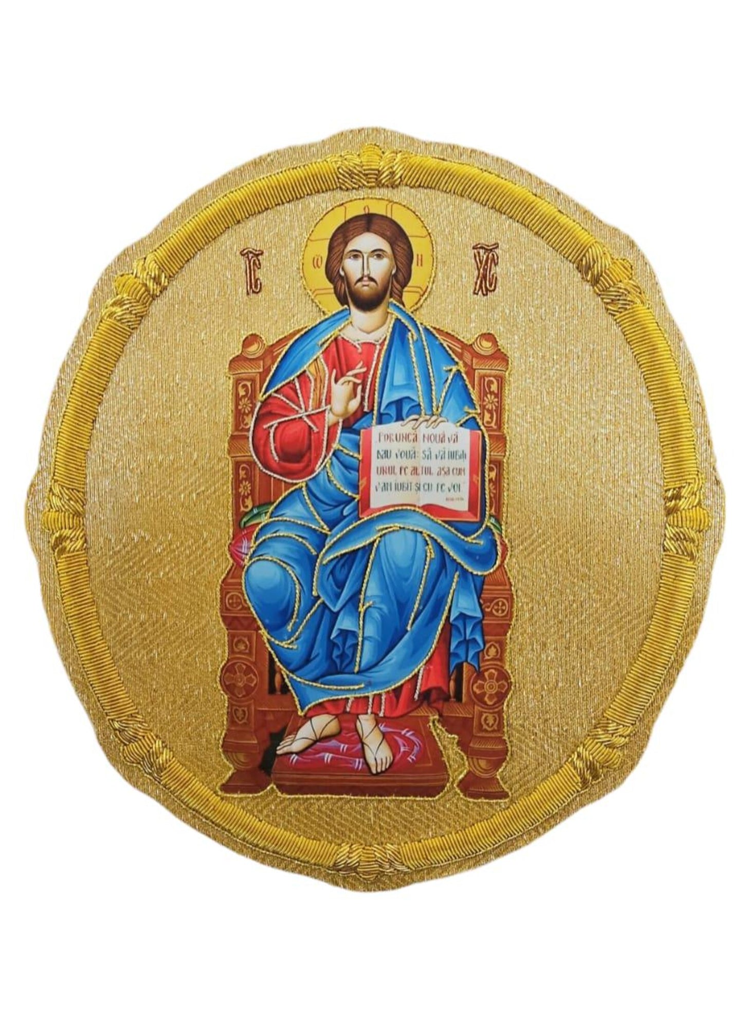 Aurum Sacrum – Christ Pantocrator” Hand-Embroidered &amp; Printed Appliqué for Catholic Vestments