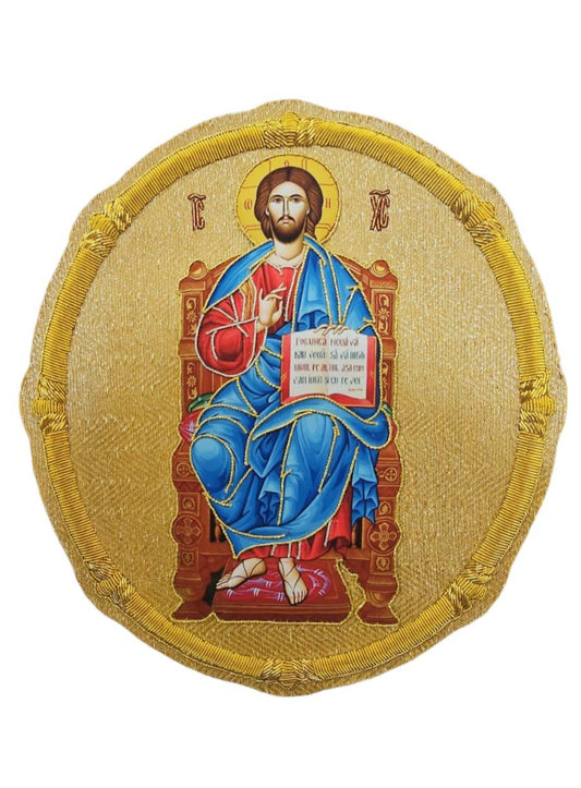 Aurum Sacrum – Christ Pantocrator” Hand-Embroidered &amp; Printed Appliqué for Catholic Vestments