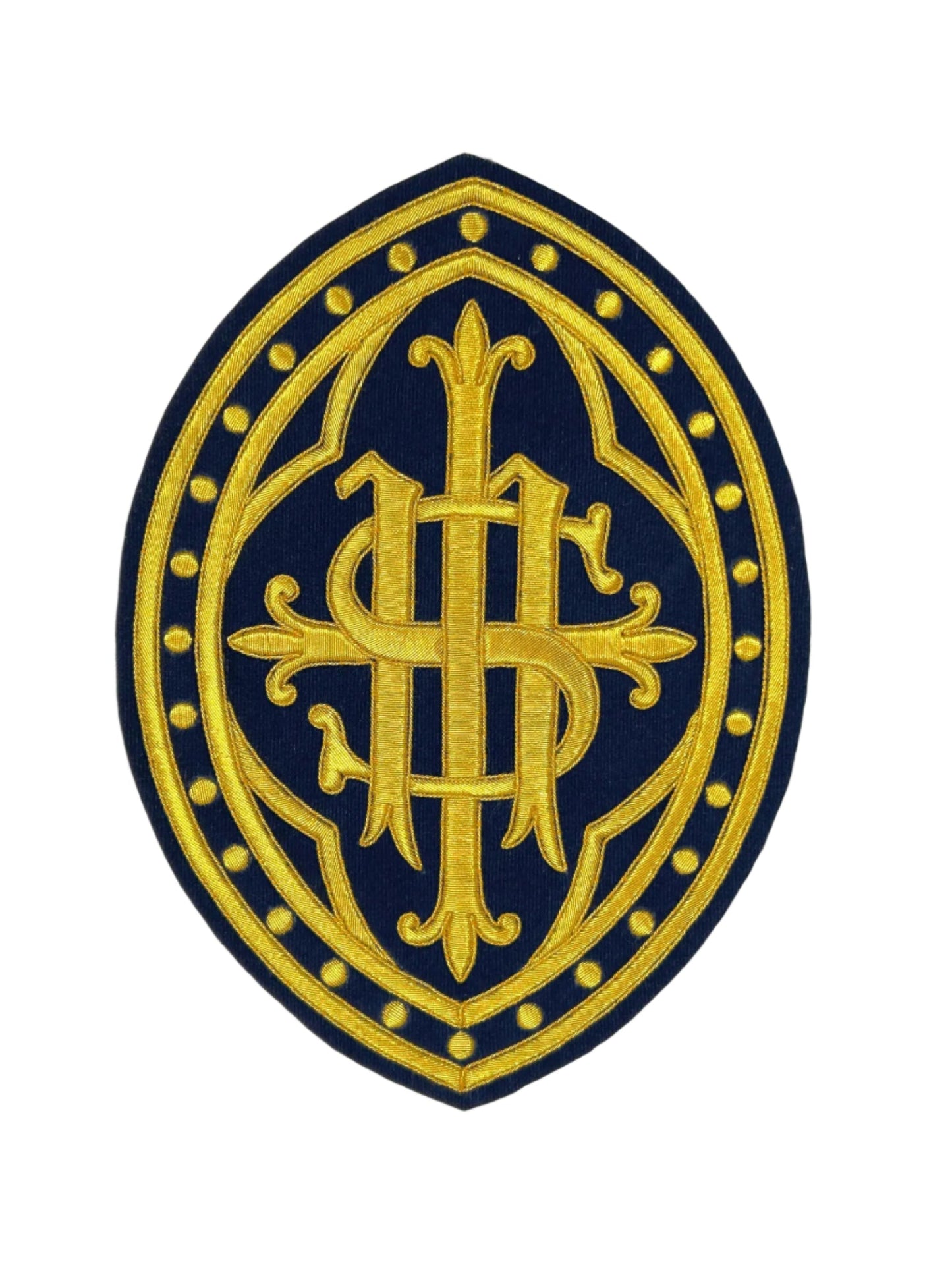 Hand Embroidered IHS Appliqué for Catholic Vestments – Gold on Velvet