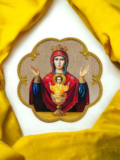 Aurum Sacrum – Lady of Grace” Hand-Embroidered & Printed Appliqué for Catholic Vestments