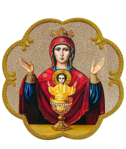 Aurum Sacrum – Lady of Grace” Hand-Embroidered & Printed Appliqué for Catholic Vestments