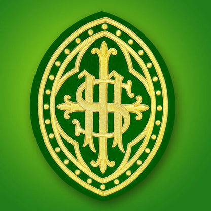 Hand Embroidered IHS Appliqué for Catholic Vestments – Gold on Velvet